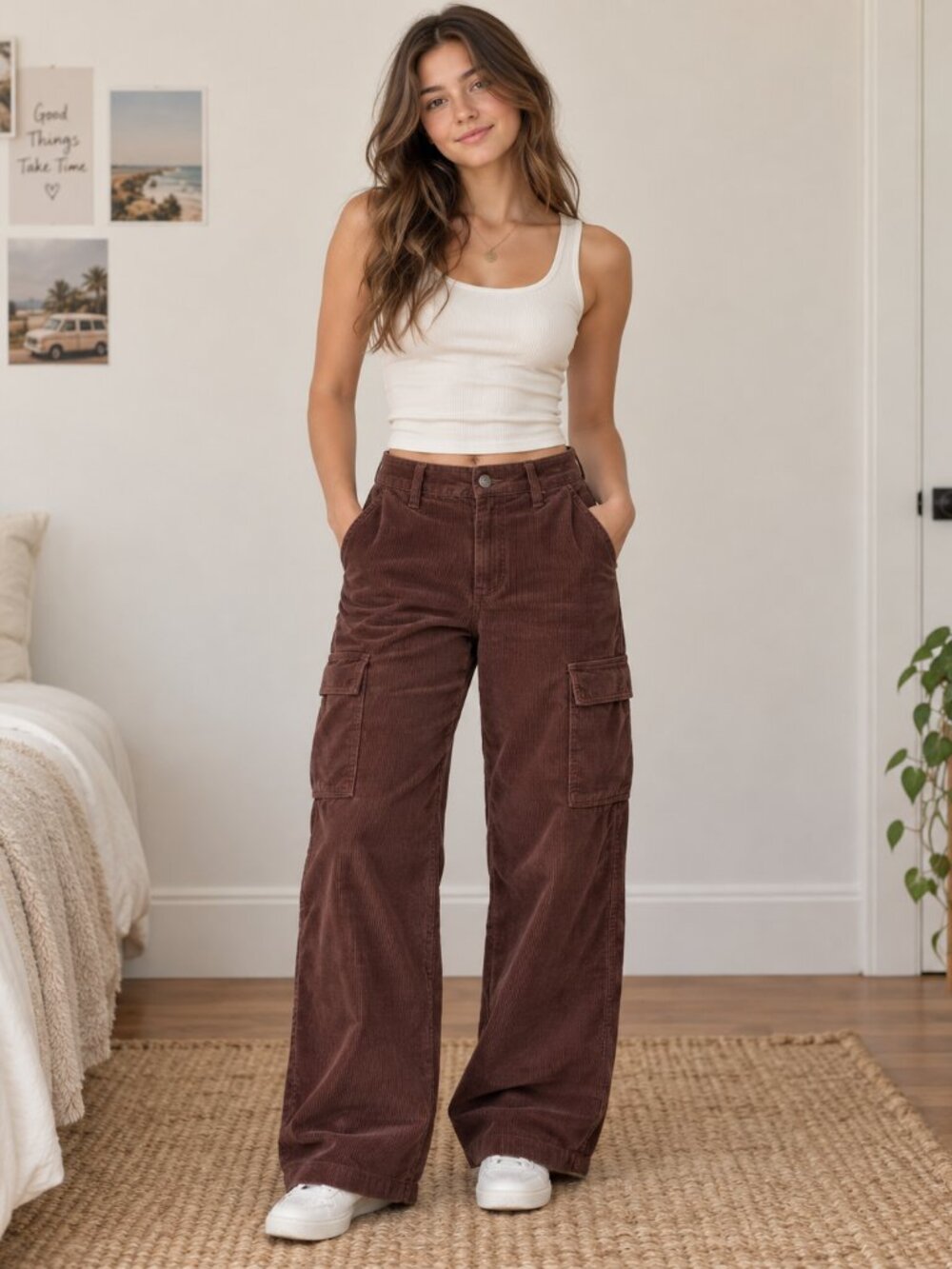 Hollister Ultra High-Rise Baggy Corduroy Cargo Pants Brown W26